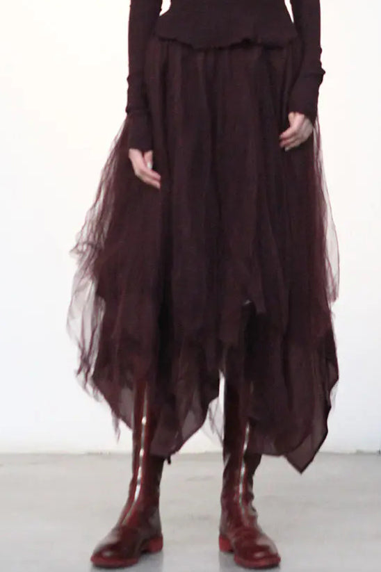 Marc Le Bihan 2590 series three-layer silk skirt collection French handmade MLB-2590-JIUHONG wine red